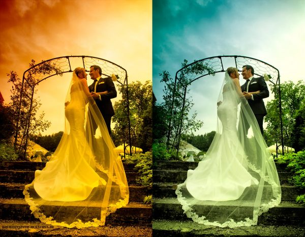 Hochzeitsfotoshooting: Hochzeitsbild mit Schleier